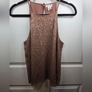 Clover + Scout Rose Gold Sequin High Neck Tank Top M